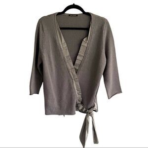 LUISA CERANO Wrap Sweater Tie Waist Cotton Grey 12